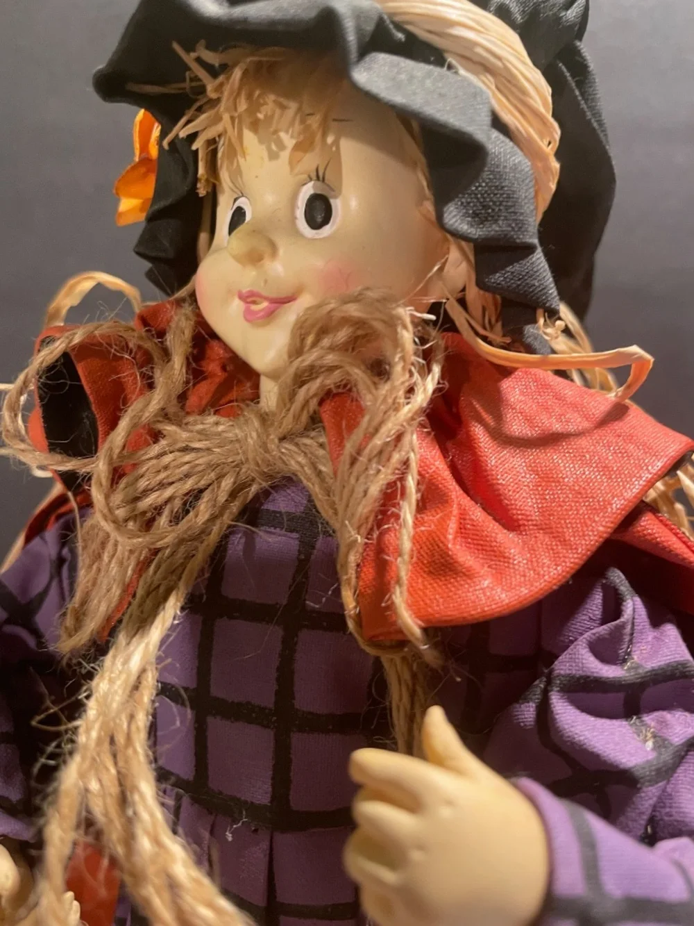 Fabric Mache' Trick or Treating Witch W/ Jack O Lanterns Halloween Decor